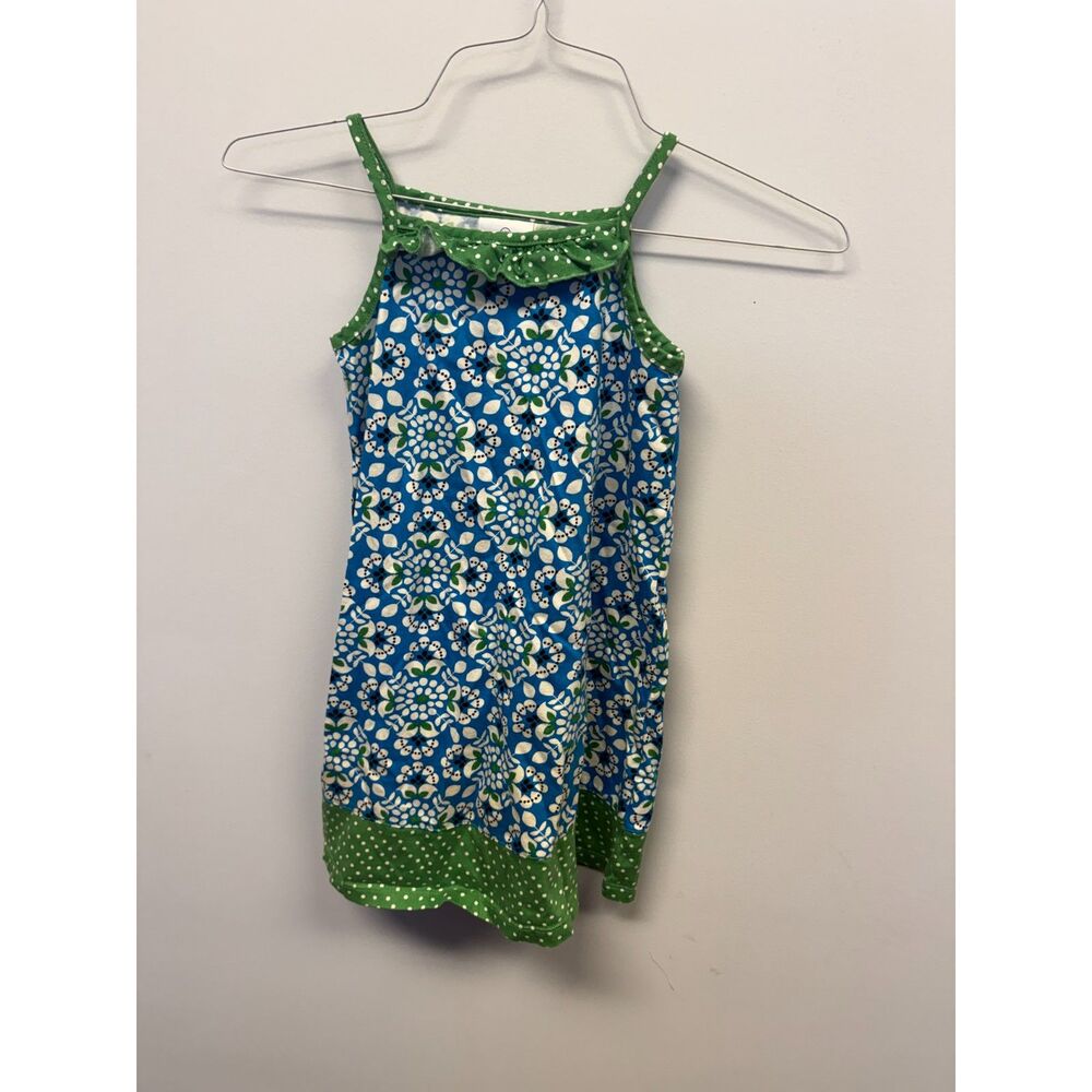 Hanna Andersson Girl120 Blue Floral Polka Dot Sleeveless Tank Dress 100% Cotton